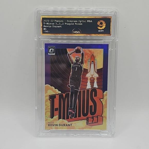 2021-22 DONRUSS OPTIC T-MINUS 321 PURPLE PRIZM KEVIN DURANT MSG GRADED 9 MINT - Picture 1 of 2